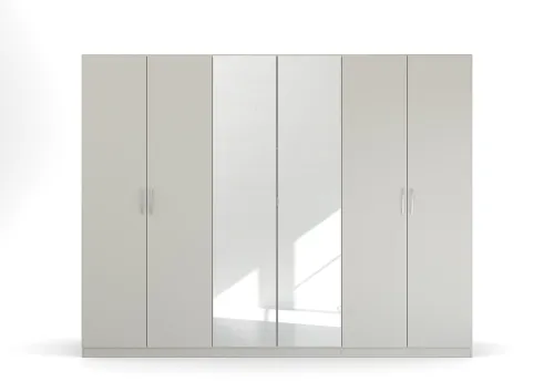 Kleiderschrank Drehtürenschrank Quadra-Spin | 6-türig | mit Spiegeltüren | seidengrau | 271x210 | Griff Pure