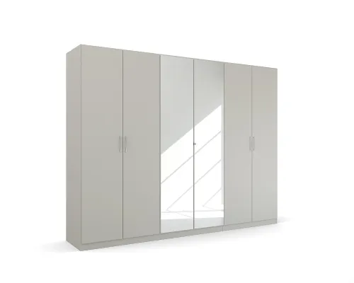 Kleiderschrank Drehtürenschrank Quadra-Spin | 6-türig | mit Spiegeltüren | seidengrau | 271x210 | Griff Pure