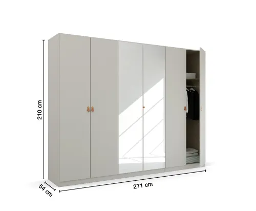 Kleiderschrank Drehtürenschrank Quadra-Spin | 6-türig | mit Spigeltüren | seidengrau | 271x210 | Griff Homey