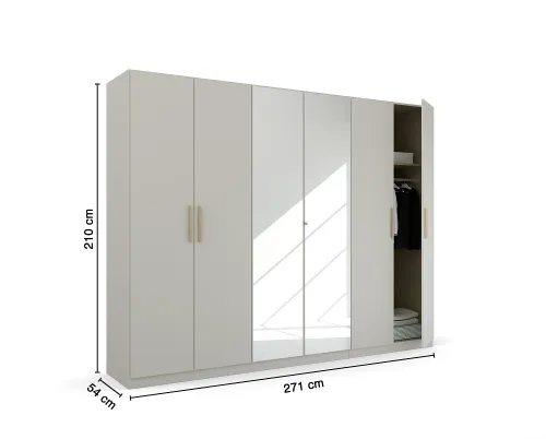 Kleiderschrank Drehtürenschrank Quadra-Spin | 6-türig | mit Spigeltüren | seidengrau | 271x210 | Griff Skandi