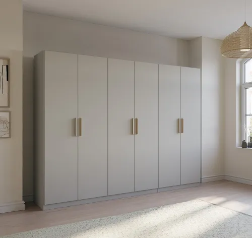 Kleiderschrank Drehtürenschrank Quadra-Spin | 6-türig | seidengrau | 271x210 | Griff Skandi