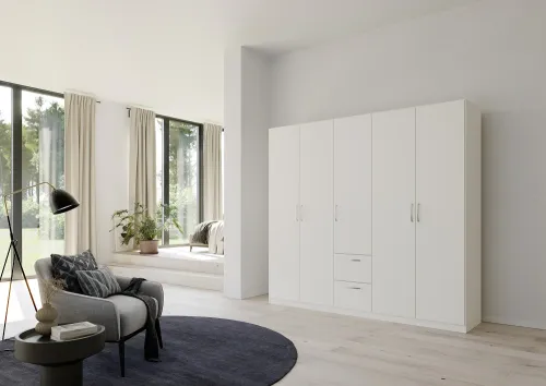 Kleiderschrank Drehtürenschrank Quadra-Spin | mit Schubkästen | alpinweiß | verschiedene Größen