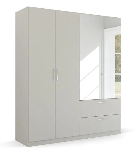 Kleiderschrank Drehtürenschrank Quadra-Spin | mit Spiegel & Schubkästen | seidengrau | verschiedene Größen
