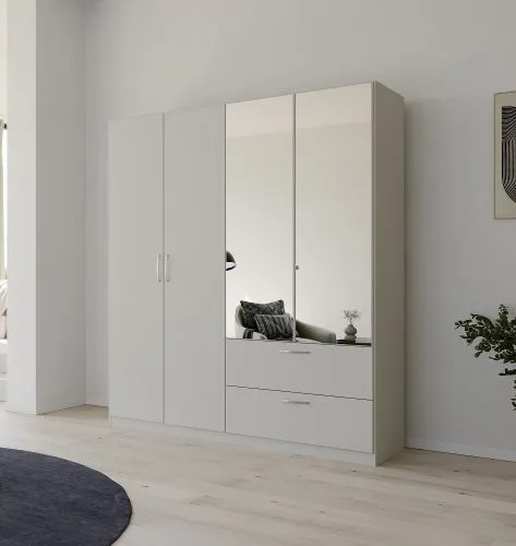 Kleiderschrank Drehtürenschrank Quadra-Spin | mit Spiegel & Schubkästen | seidengrau | verschiedene Größen