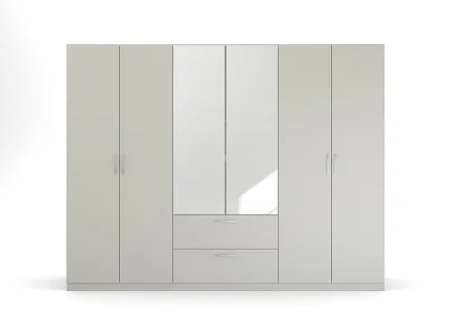 Kleiderschrank Drehtürenschrank Quadra-Spin | mit Spiegel & Schubkästen | seidengrau | verschiedene Größen