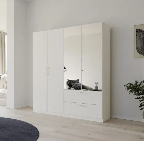 Kleiderschrank Drehtürenschrank Quadra-Spin | mit Spiegeltüren & Schubkästen | alpinweiß | Griff