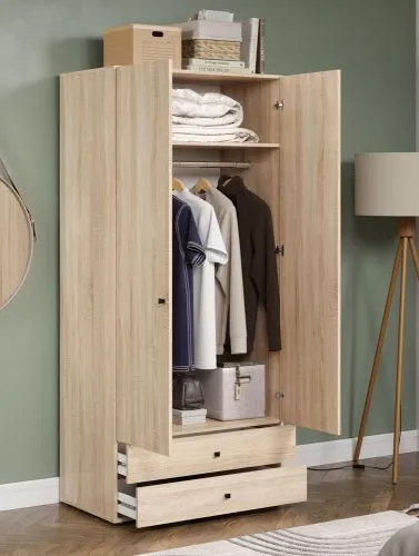Kleiderschrank Garderobenschrank Basics mit Schubkästen | Eiche Sonoma hell