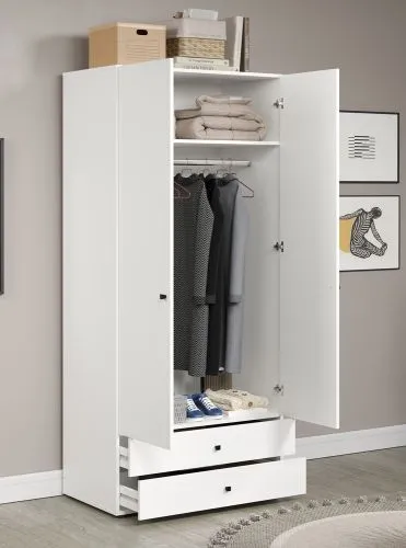 Kleiderschrank Garderobenschrank Basics mit Schubkästen | weiß