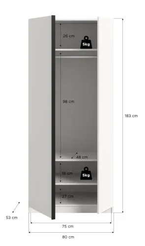 Kleiderschrank Oakland | mit 2 Türen & 2 Einlegeböden | weiß