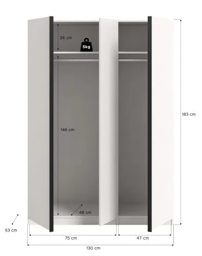 Kleiderschrank Oakland | mit 3 Türen | weiß