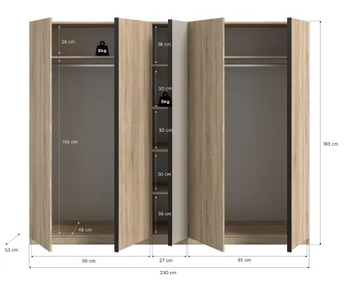 Kleiderschrank Oakland | mit 5 Türen | Sonoma Eiche