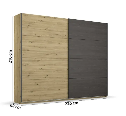 Kleiderschrank Schwebetürenschrank Apollon | 2-türig | Eiche Artisan / Eiche Black