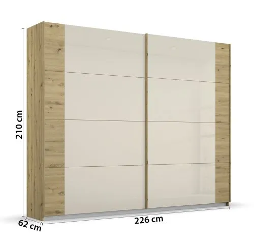 Kleiderschrank Schwebetürenschrank Artemis | mit Glastüren | Eiche Artisan / champagner | verschiedene Größen
