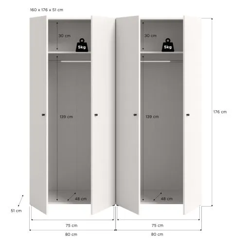 Kleiderschrank set Darwin | 2-teilig | mit 2 Türen | weiß
