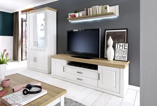 Kombi-Vitrine Brixen | Landhaus modern | Pinie Aurelio / Grandson Oak Komplettset