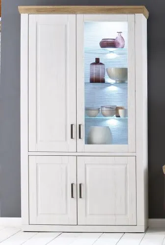 Kombi-Vitrine Brixen | Landhaus modern | Pinie Aurelio / Grandson Oak mit 1er Set LED Unterbauspot