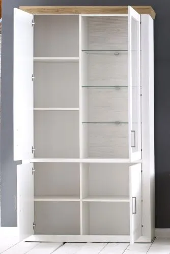 Kombi-Vitrine Brixen | Landhaus modern | Pinie Aurelio / Grandson Oak mit 1er Set LED Unterbauspot