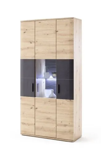 Kombi-Vitrine Cortona | Balkeneiche / anthrazit | LED Beleuchtung