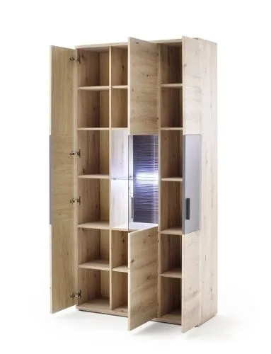 Kombi-Vitrine Cortona | Balkeneiche / anthrazit | LED Beleuchtung