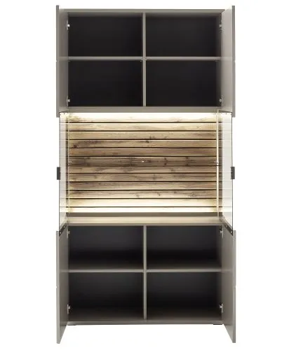 Kombi-Vitrine Lüttich | Basalt / Wotan Eiche | optional LED Beleuchtung
