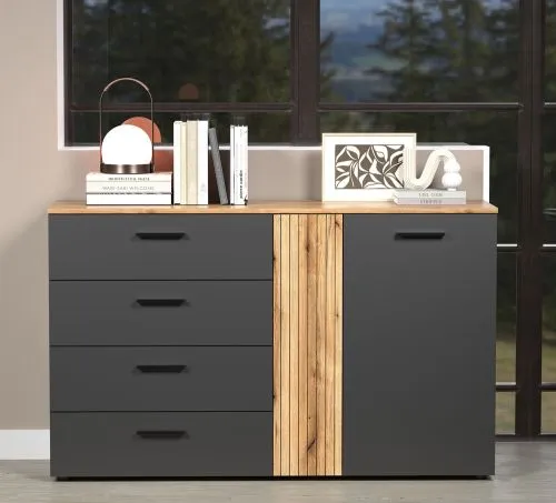 Kommode Esteban 1 | Anthrazit / Coast Evoke Oak
