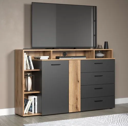 Kommode Esteban 4 | Anthrazit / Coast Evoke Oak