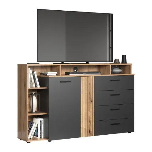 Kommode Esteban 4 | Anthrazit / Coast Evoke Oak