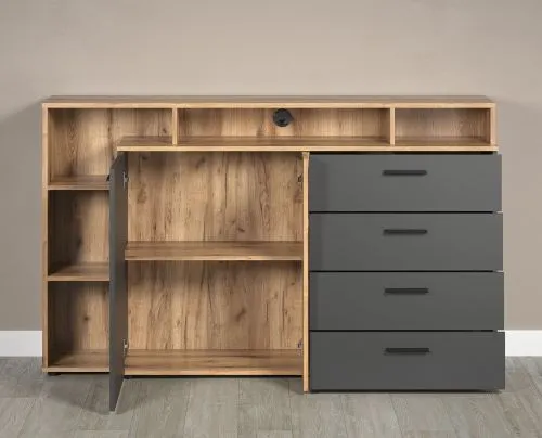 Kommode Esteban 4 | Anthrazit / Coast Evoke Oak
