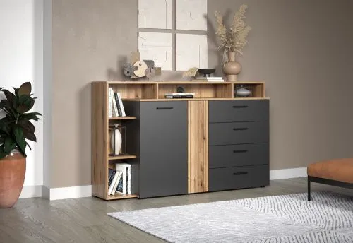 Kommode Esteban 4 | Anthrazit / Coast Evoke Oak