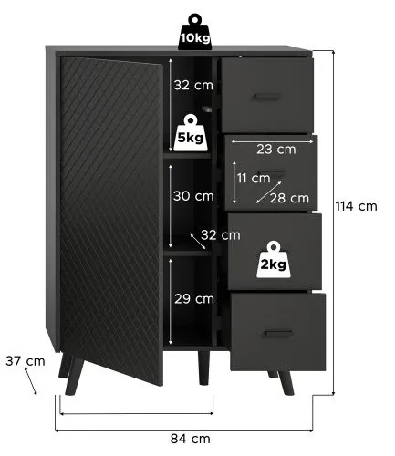 Kommode Linea | mit Schubkästen | grau