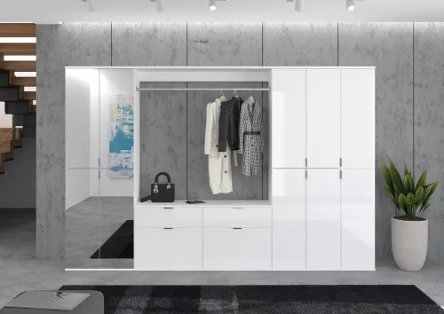 Kommode mit Garderobenstange Projekt X breit | weiß Hochglanz