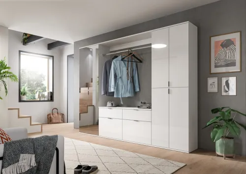 Kommode mit Garderobenstange Projekt X breit | weiß Hochglanz