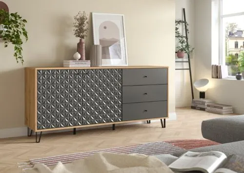 Kommode Prisma | mit 3 Schubkästen | artisan Eiche / anthrazit