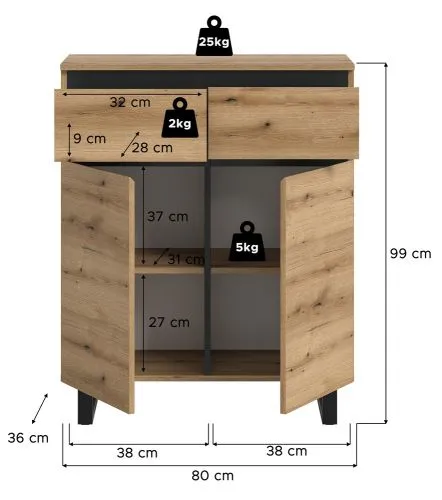 Kommode Tomasa | Evoke Oak / schwarz