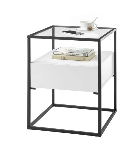 Beistelltisch Evora mit Glasplatte | 43x43 | weiß