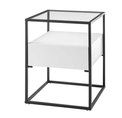 Beistelltisch Evora mit Glasplatte | 43x43 | weiß