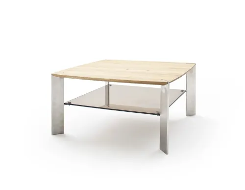 Couchtisch Nelia | Asteiche massiv | mit Glasablage | 80x80 | Eiche
