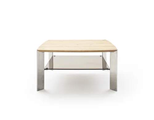 Couchtisch Nelia | Asteiche massiv | mit Glasablage | 80x80 | Eiche