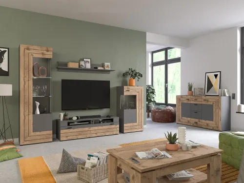 Lowboard TV-Board Freno | grau matt / Nox Oak | ohne Beleuchtung