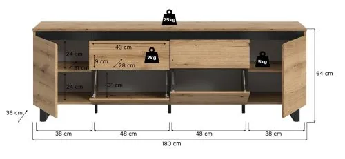 Lowboard TV-Board Tomasa | Evoke Oak / schwarz