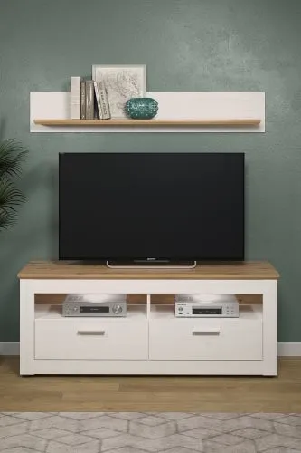 Lowboard TV-Schrank Shade | Andersen Pinie weiß / Artisan Eiche | Landhausstil | LED Beleuchtung