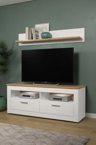 Lowboard TV-Schrank Shade | Andersen Pinie weiß / Artisan Eiche | Landhausstil | ohne Beleuchtung