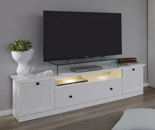 Lowboard TV-Unterteil Baxter | Landhausstil | weiß | mit 2er Set LED Unterbauspots