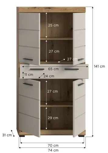 Midischrank breit Scout | mit Schubkasten | Kaschmir / Evoak Oak