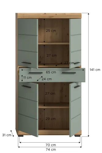 Midischrank breit Scout | mit Schubkasten | Salbei / Artisan Eiche