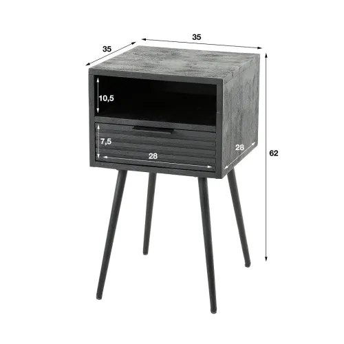 Nachttisch Loren | mit Schubkasten | Mango massiv | schwarz