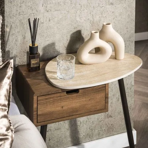 Nachttisch Pula rechts | 3D Keramik travertin | Eiche