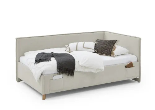 Polsterbett Fun | beige | 90 x 200 cm | mit Rückenteil | mit Bettkasten | ohne Matratze
