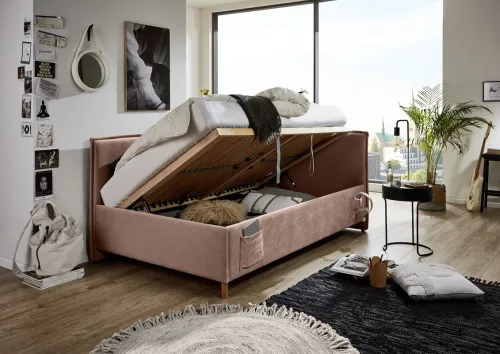 Polsterbett Fun | rose | 120 x 200 cm | mit Rückenteil | mit Bettkasten | ohne Matratze