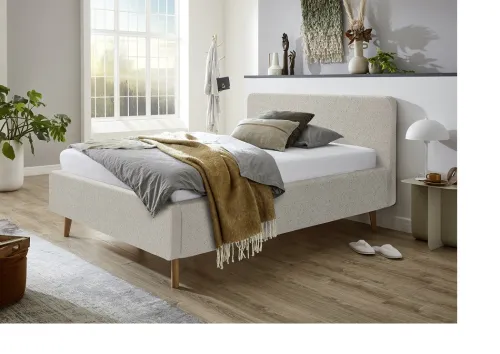 Polsterbett Mattis | beige Flausch | 140 x 200 cm | mit Lattenrost & Bettkasten
